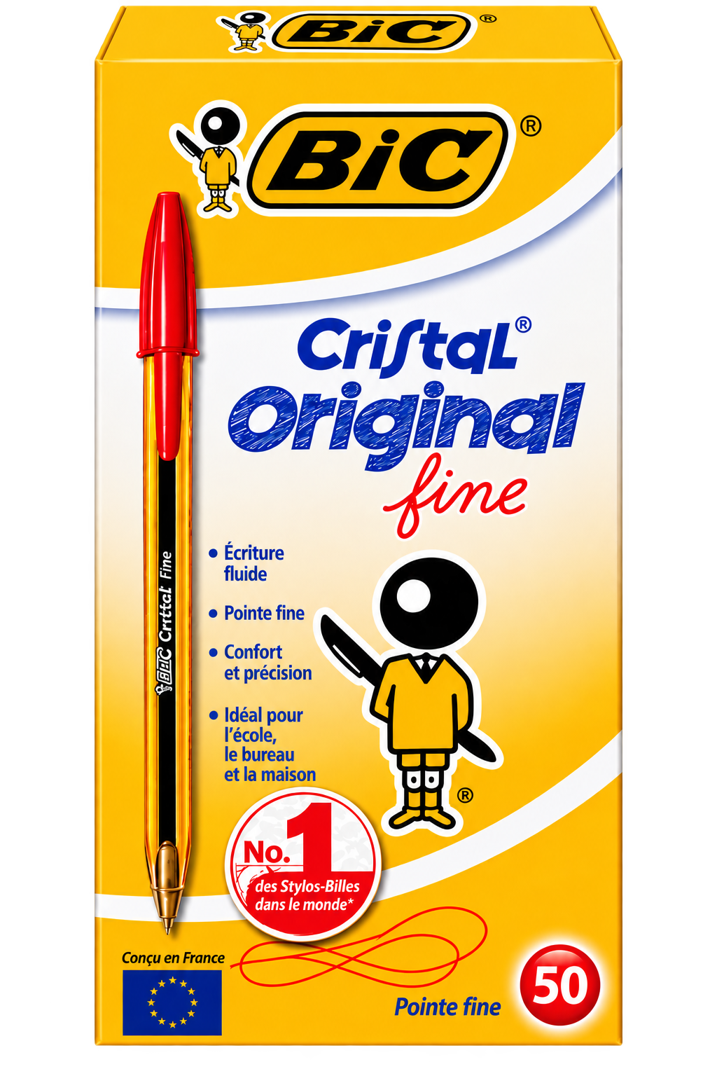 BIC STYLO-BILLE CRISTAL ORIGINAL FINE ROUGE– BOÎTE DE 50