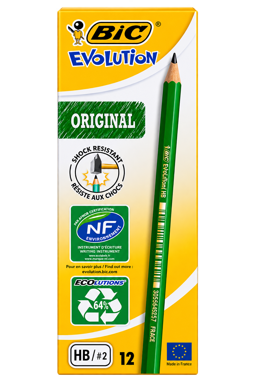 BIC EVOLUTION ORIGINAL – CRAYONS GRAPHITE HB / N°2 – BOÎTE DE 12